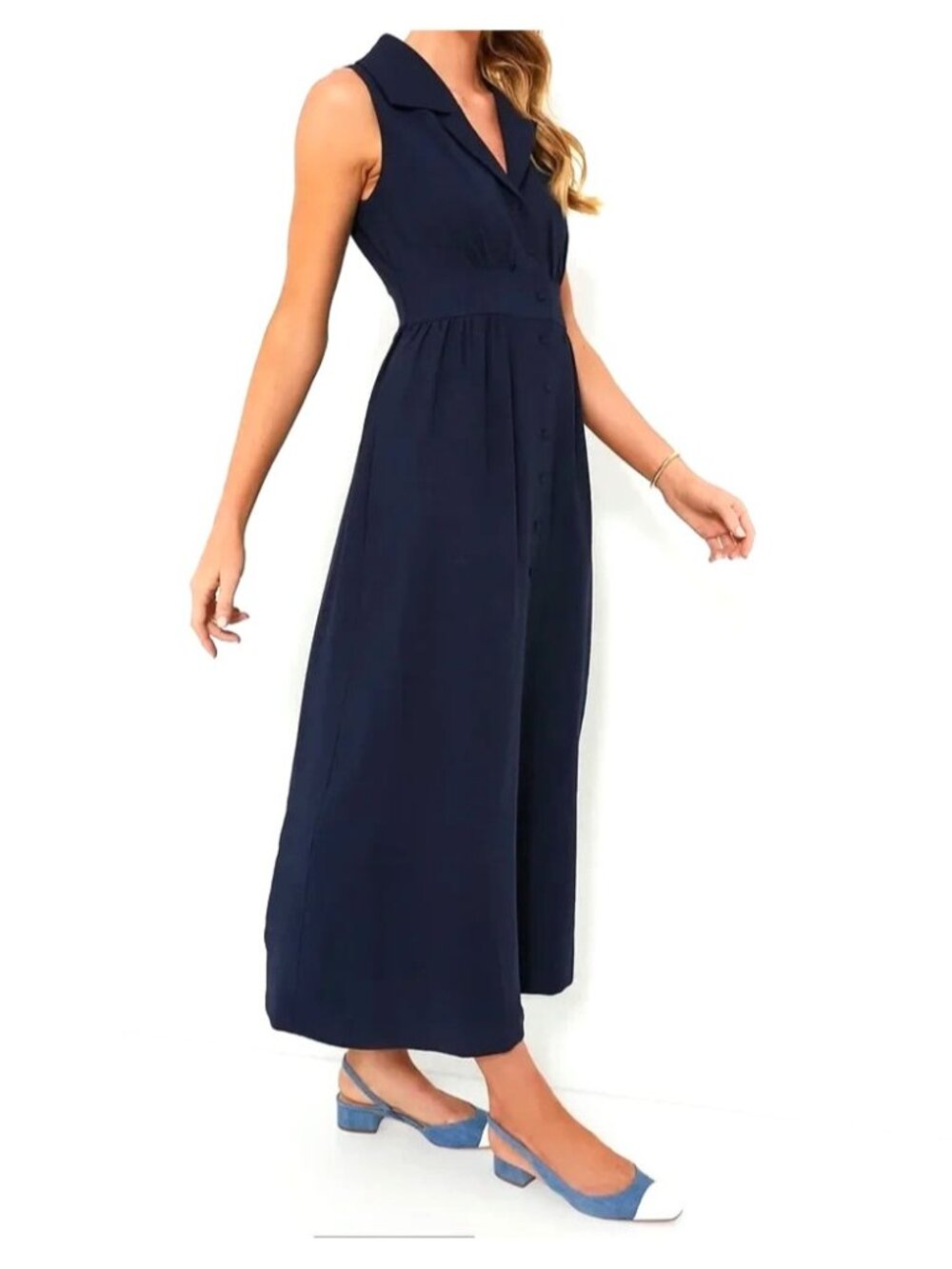 NWT Tuckernuck POMANDER PLACE Sleeveless Noelle in Navy Blue Maxi Shirt Dress S